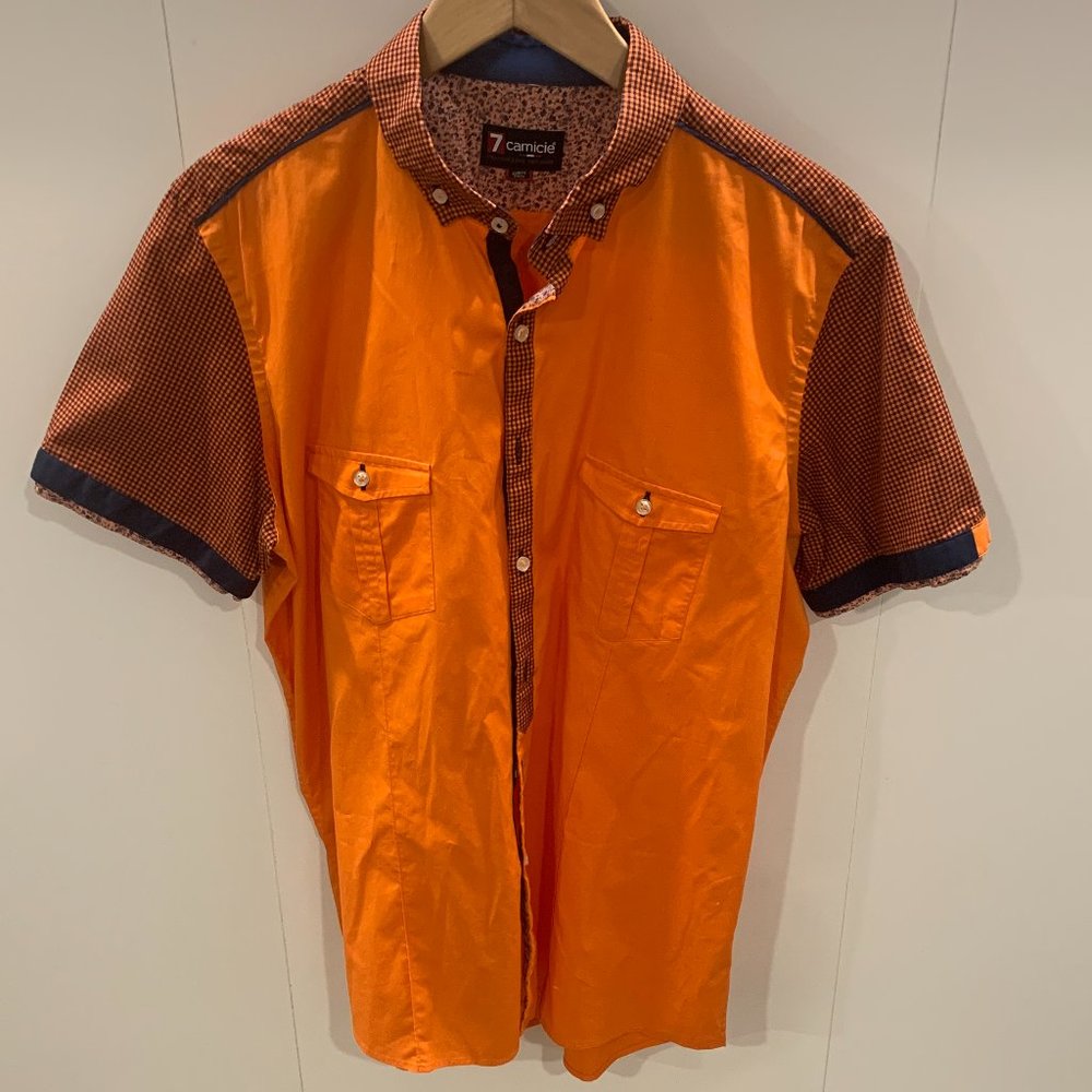 7 Camicie slim fit Orange Short Sleeve Button Down Shirt size XL